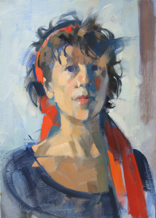 Self Portrait with Red Scarf
